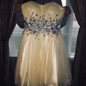 champagne beaded prom, homecoming, party dress